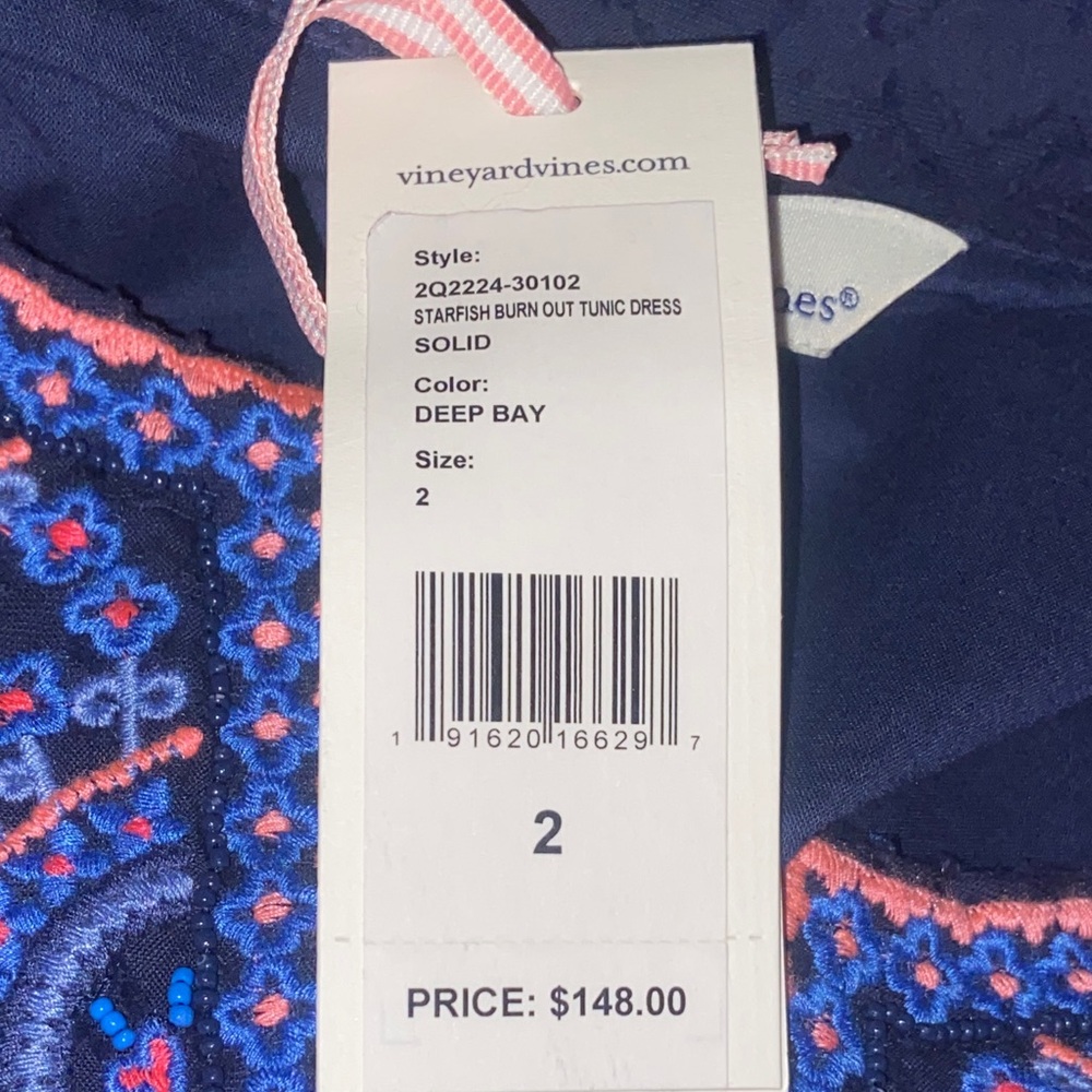 Vineyard Vines Starfish Burn Out Tunic Dress, Lined, 100% Cotton, Size 2 - Picture 2 of 6
